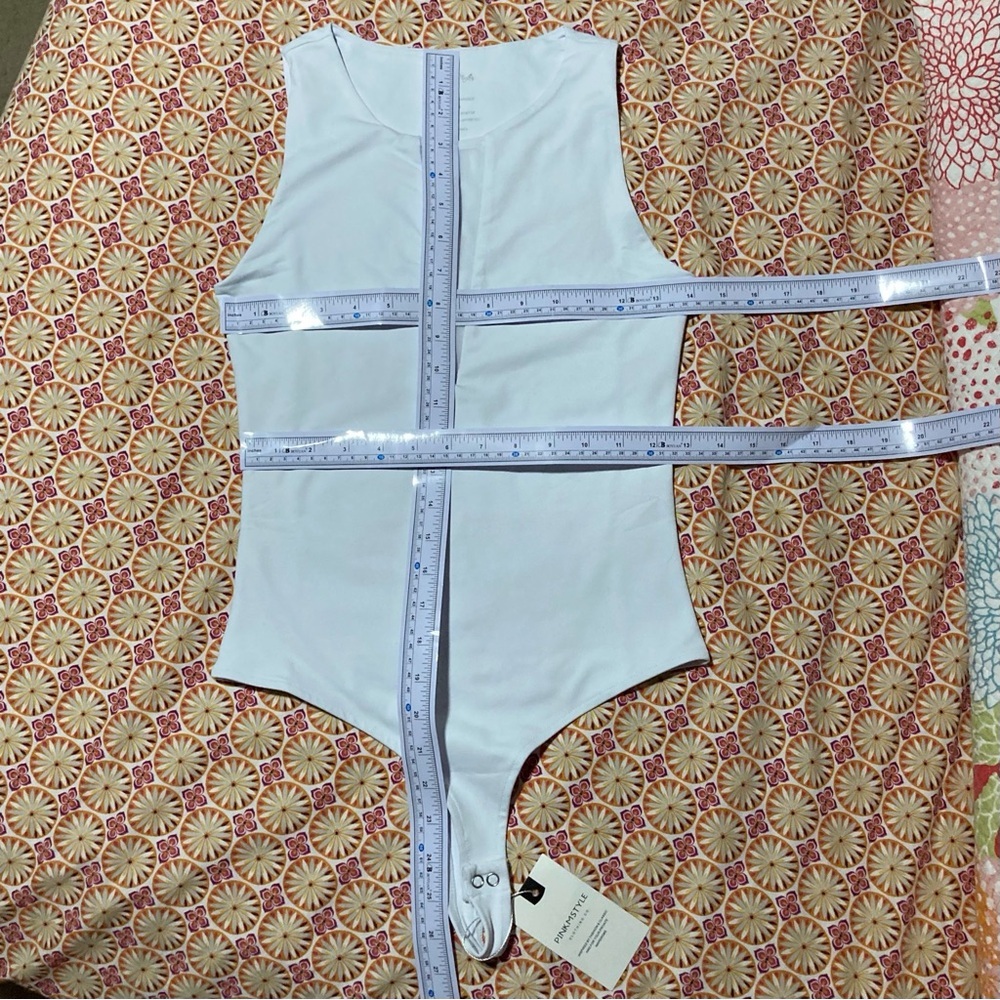 PinkmStyle White Sleeveless Bodysuit with High Neckline | Size S - Picture 3 of 6